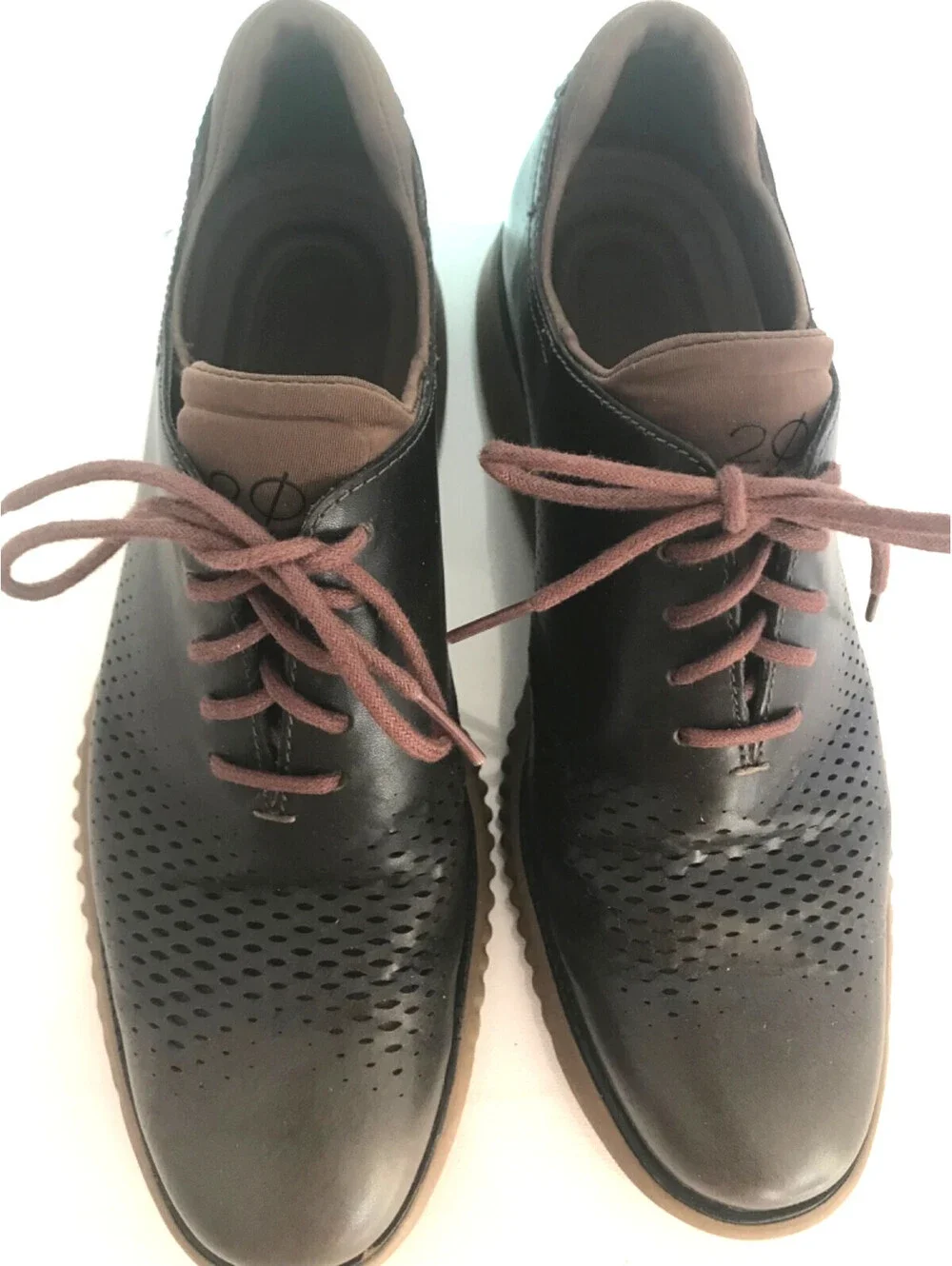 Cole Haan 2.ZEROGRAND Laser Wingtip Oxfords Tan Brown Men's Size 9 M Nice Shape.